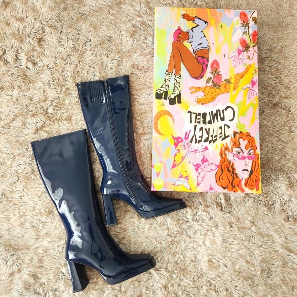Jeffrey‎ Campbell Maximal Knee High Boots in Blue Patent Women's Size 8